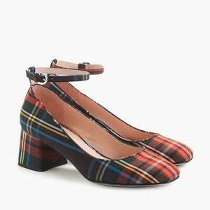 J Crew Red Plaid Pump Celia Tartan Block Heel Shoe w/ Ankle Strap Sz 6